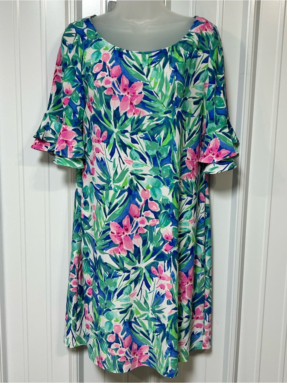 Pappagallo Tropical Dress Sz Medium Flutter Sleeve Resort Cruise Chic
